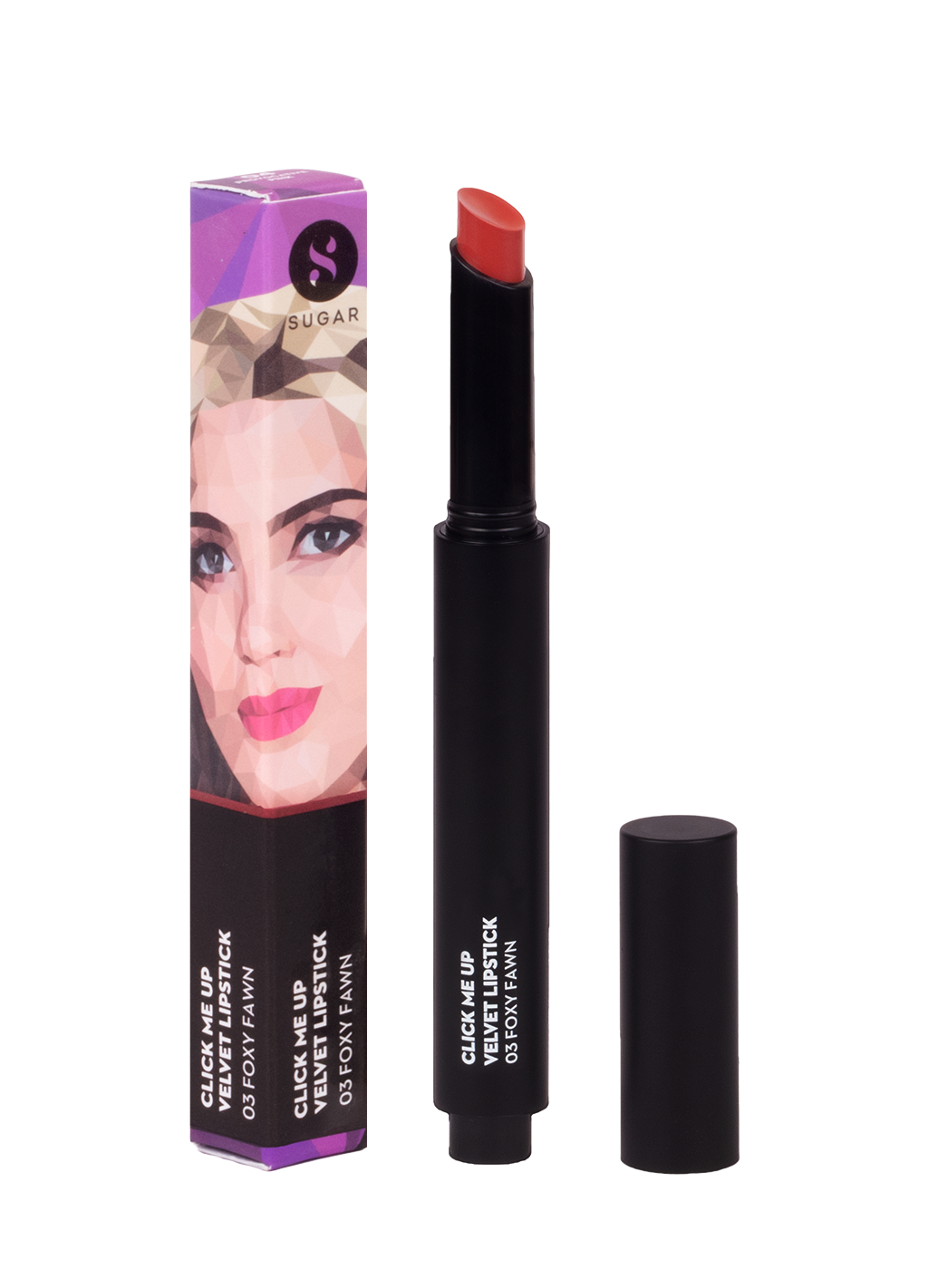 SUGAR Click Me Up Velvet Lipstick - 03 Foxy Fawn (Burnt Red Brown Nude/Rusty Nude)