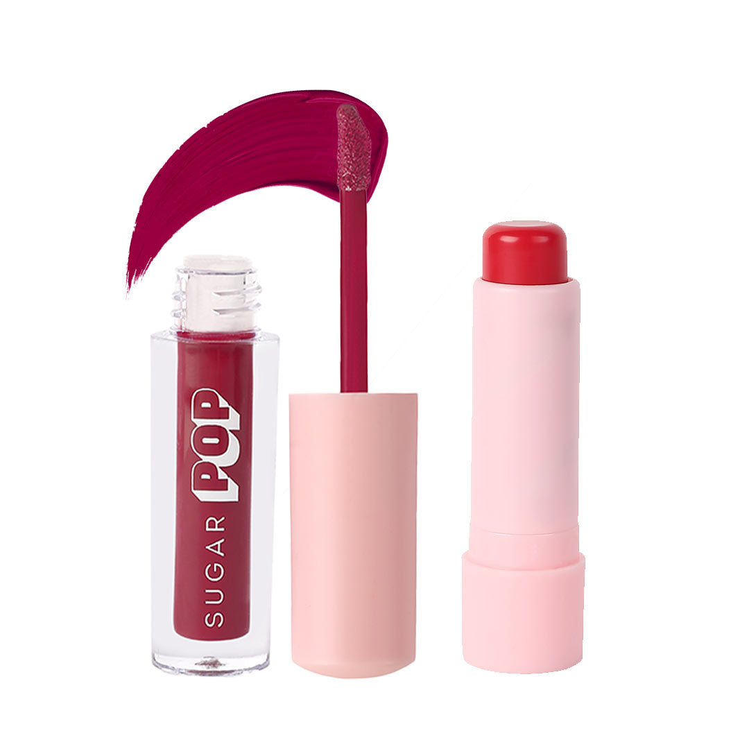 SUGAR POP Matte Lipcolour - 04 Raspberry + Nourishing Lip Balm - 02 Cherry Lip Kit