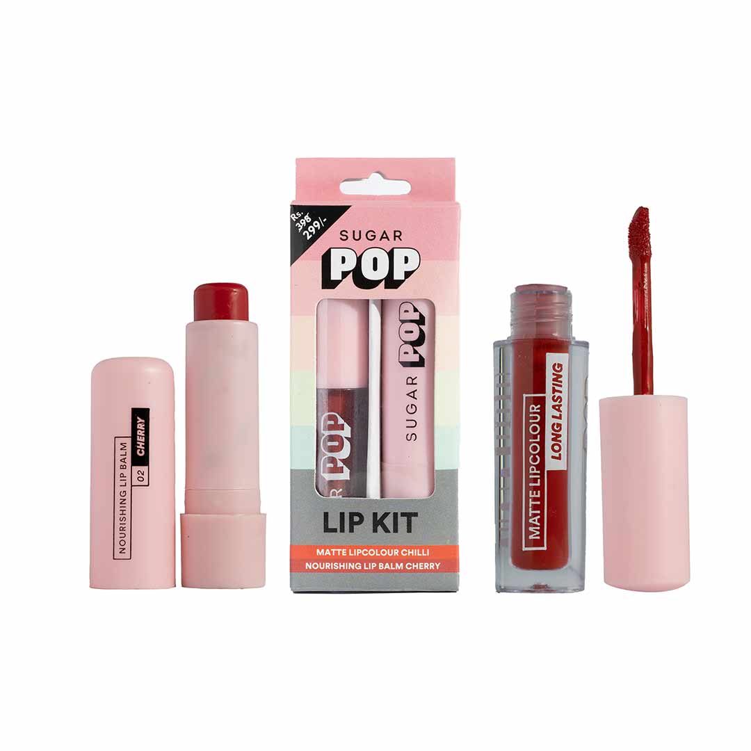 SUGAR POP Matte Lipcolour - 01 Chilli + Nourishing Lip Balm - 02 Cherry Lip Kit