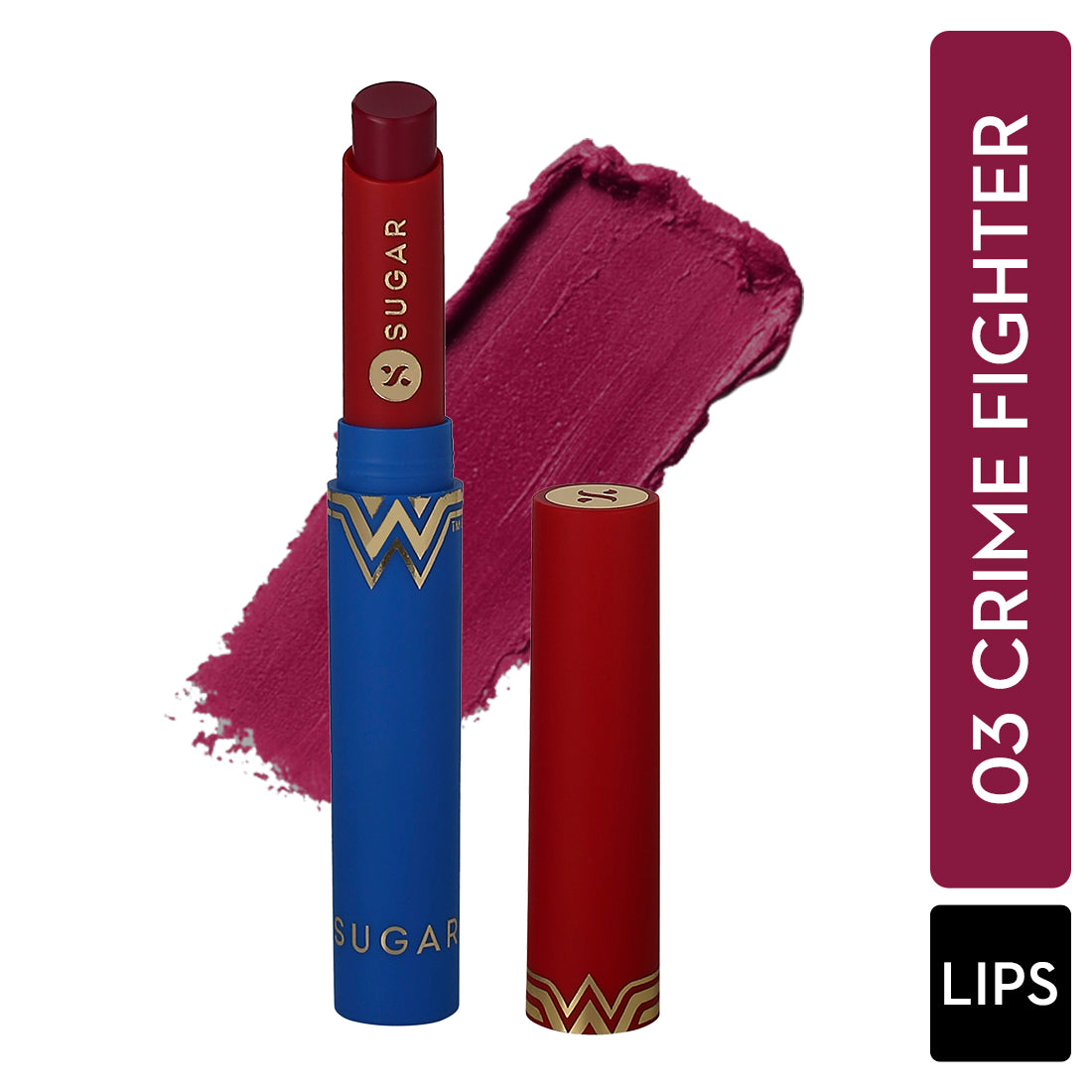 SUGAR Cosmetics Wonder Woman Creamy Matte Lipstick - 03 Crime Fighter (Berry Pink)
